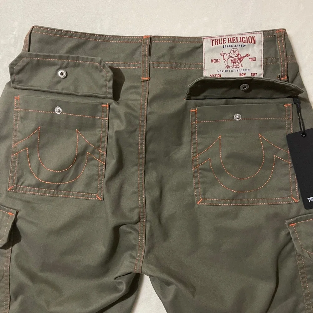 True Religion Mens‎ Cargo Pants Kalamata Papaya Orange Contrast Stitch Size 28